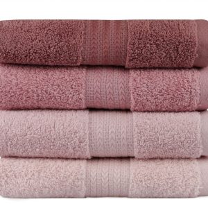 Set 4 prosoape de baie roz 50x90 cm 100% bumbac cu instrucțiuni de spălare la 40°C - imagine 2