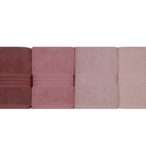 Set 4 prosoape de baie roz 50x90 cm 100% bumbac cu instrucțiuni de spălare la 40°C - imagine 4