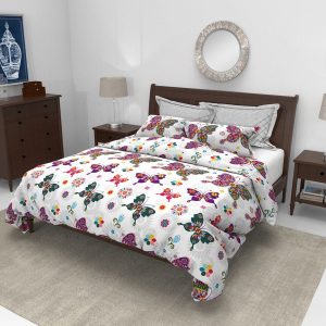 Set Papillons 2 perne microfibra 50x70 cm si pilota matlasata 180x200 cm, design colorat, umplutura fibra siliconica - imagine 2