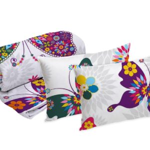 Set Papillons 2 perne microfibra 50x70 cm si pilota matlasata 180x200 cm, design colorat, umplutura fibra siliconica - imagine 1