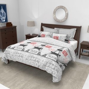 Set Alcam Paris - 2 perne microfibra 50x70 cm si pilota matlasata 180x200 cm, design colorat, umplutura fibra siliconica - imagine 2