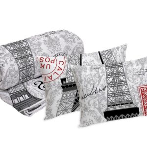 Set Alcam Paris - 2 perne microfibra 50x70 cm si pilota matlasata 180x200 cm, design colorat, umplutura fibra siliconica - imagine 1