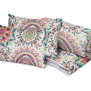 Set Alcam Kantha 2 perne microfibra 50x70 cm si pilota matlasata 200x220 cm, design colorat si umplutura din fibra siliconica - imagine 2