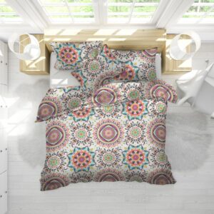 Set Alcam Kantha 2 perne microfibra 50x70 cm si pilota matlasata 200x220 cm, design colorat si umplutura din fibra siliconica - imagine 1