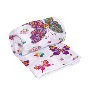 Set Alcam Papillons perna microfibra 50x70 cm si pilota matlasata 140x200 cm, design colorat, umplutura puf siliconic, confort optim pentru orice anotimp - imagine 4