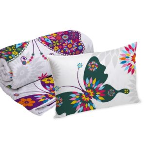 Set Alcam Papillons perna microfibra 50x70 cm si pilota matlasata 140x200 cm, design colorat, umplutura puf siliconic, confort optim pentru orice anotimp - imagine 1