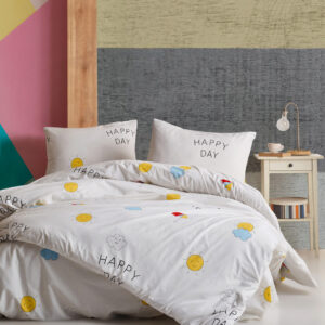 Lenjerie de pat dubla King Papçik White Mijolnir Bumbac Ranforce 240x220 cm cu 2 fete de perna 60x70 cm - imagine 1