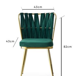 Set scaune 2 piese Nmobb Kuşaklı metal aur verde catifea PAL 43x43x82 cm 175 kg - imagine 7