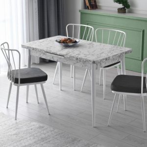 Set scaune metalice 4 piese Nmobb Yıldız alb catifea PAL 43x42x82 cm 175 kg - imagine 6