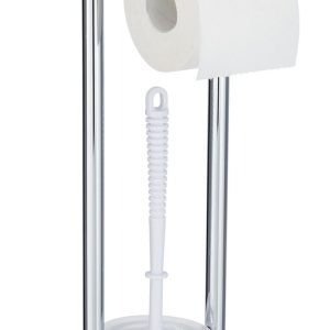 Suport hartie igienica si perie toaleta Wenko Siena Chrome 19x63x19 cm inox polipropilena accesorii baie - imagine 2