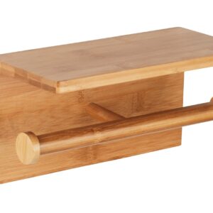 Suport hartie igienica Wenko Duo Bambusa 23x12x13 cm bambus natural pentru baie cu kit de asamblare inclus