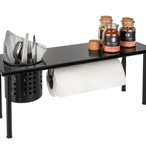 Suport multifunctional pentru bucatarie Wenko 55x18x21 cm inox MDF negru organizare spatiu depozitare ustensile prosoape - imagine 4