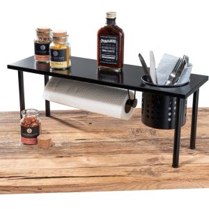 Suport multifunctional pentru bucatarie Wenko 55x18x21 cm inox MDF negru organizare spatiu depozitare ustensile prosoape - imagine 5