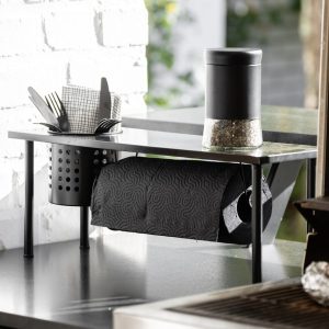 Suport multifunctional pentru bucatarie Wenko 55x18x21 cm inox MDF negru organizare spatiu depozitare ustensile prosoape - imagine 6