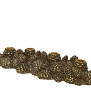 Suport pentru lumanari Pinecone Decoris 13.5x40.5x7.5 cm polirasina auriu maro - imagine 1
