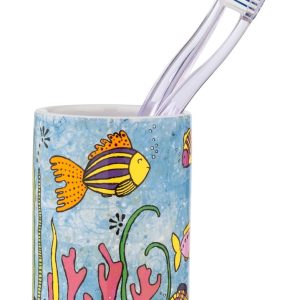 Suport Periuțe și Pastă de Dinți Ceramica Multicolor Wenko Ocean Life 6.5x11x6.5 cm pentru Organizare Baie - imagine 4