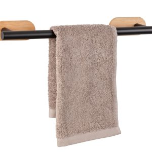 Suport prosoape de baie Wenko Turbo-Loc Orea 40x7.5x4 cm bambus inox natur negru sistem adeziv montare perete - imagine 4