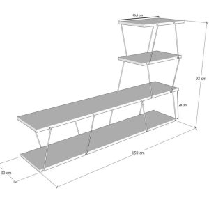 Comoda TV Kalune Design Ilgaz Alb 150x93x30 cm PAL cu Rafturi Multiple si Fixare Pe Perete - imagine 3