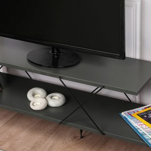 Comoda TV Kalune Design Street 120x40x30 cm Antracit PAL cu Picioare de Fier Rafturi Numeroase - imagine 3