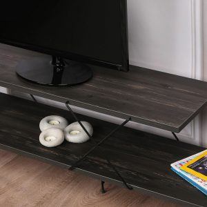 Comoda TV Kalune Design Street 120x40x30 cm Maro inchis PAL cu Picioare de Fier si Rafturi Numeroase - imagine 3