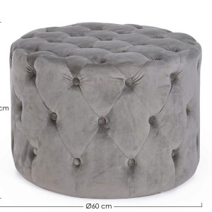 Taburet Lorella Bizzotto Ø60 cm x 42 cm lemn de pin MDF catifea gri elegant si confortabil pentru living si dormitor - imagine 3