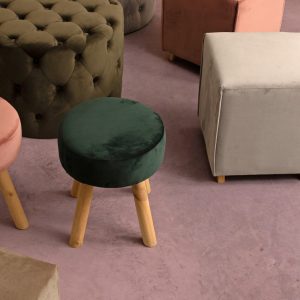 Taburet Lorella Bizzotto Ø60 cm x 42 cm lemn de pin MDF catifea gri elegant si confortabil pentru living si dormitor - imagine 4