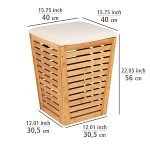 Taburet Wenko Bambusa cu cos de rufe 55L 40x56x40 cm lemn de nuc bumbac poliester natur bej - imagine 4