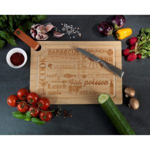 Tocator Wenko din bambus 33 x 23 cm natur cu margine inteligentă pentru scurgerea sucului ideal pentru felierea cărnii și preparatelor suculente - imagine 6