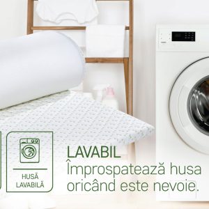 Topper saltea Viva Memory Dual Confort 80x200 cm, H 6 cm, spuma memory cu 7 zone de confort, husa lavabilă, anti-alunecare - imagine 9