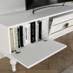 Comoda TV Tera Home Scarlett PAL Alb 150 cm cu Rafturi Suplimentare si Fixare pe Perete - imagine 4