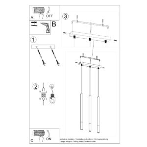Lampă suspendată MOZAICA 3L negru/cromo - imagine 5